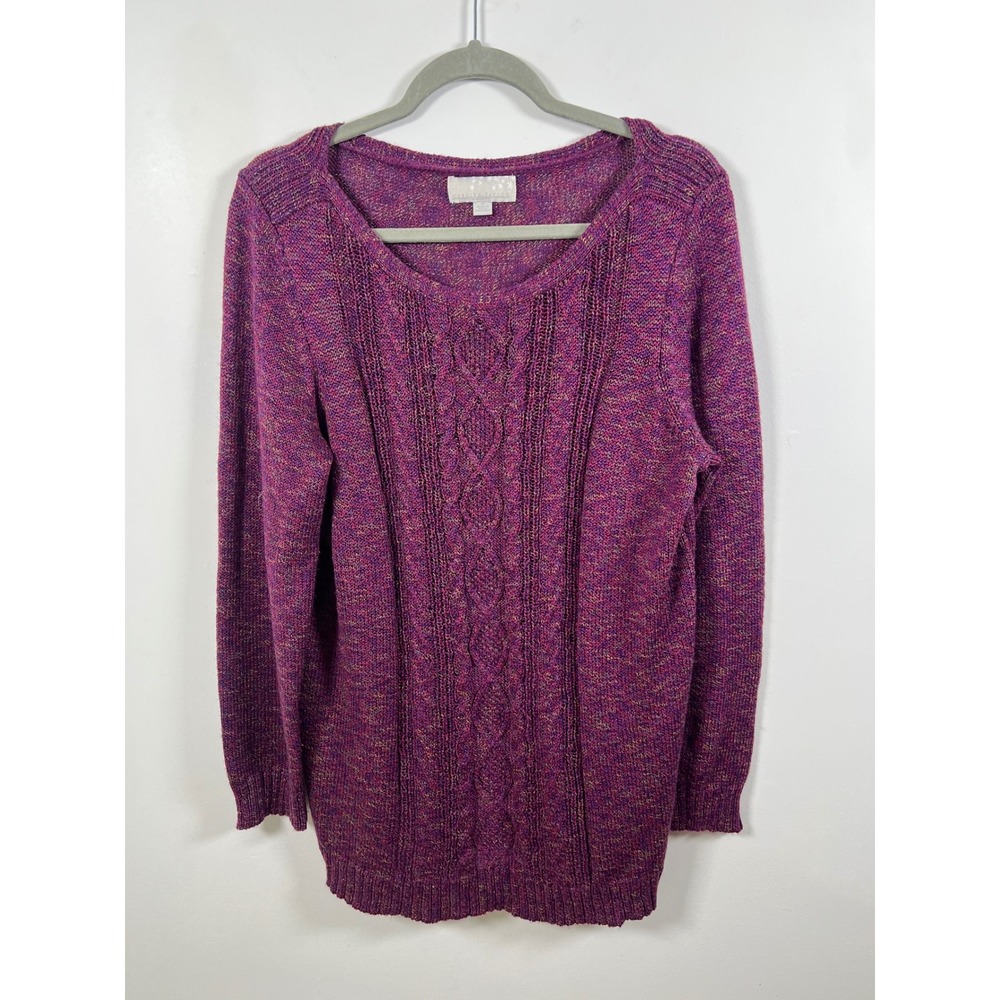 Carolyn Taylor Cable Knit Grandmacore Sweater Purple Marled Pullover Size 1X